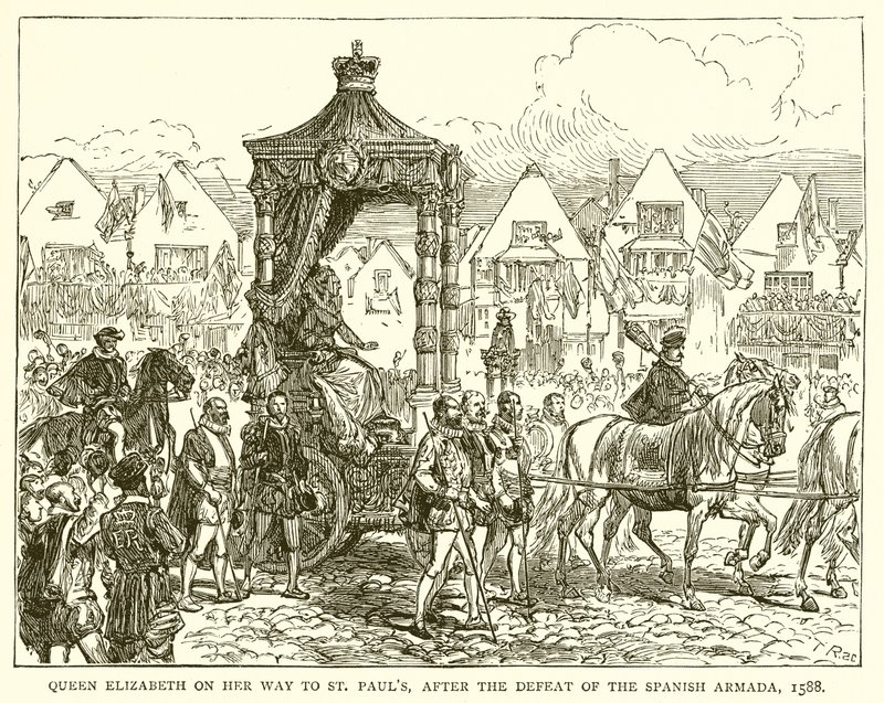 Erzsébet királynő útban St. Pauls felé, a spanyol armada veresége után, 1588 alkotó: English School
