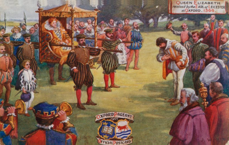Erzsébet királynőt Leicester grófja fogadta Oxfordban, 1566-ban alkotó: English School