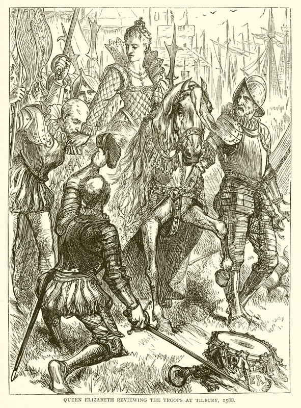 Erzsébet királynő áttekinti a csapatokat Tilburyben, 1588 alkotó: English School