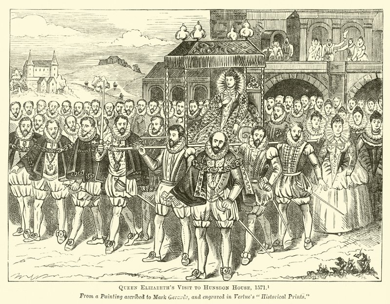 Erzsébet királynő látogatása a Hunsdon-házban, 1571 alkotó: English School
