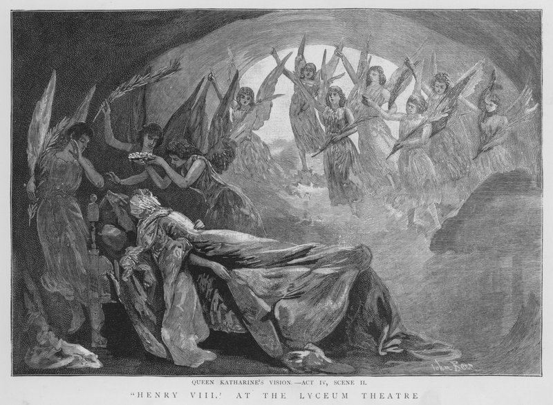 Katalin királynő látomása, jelenet Shakespeare VIII. Henrik című előadásából a londoni Lyceum Theatre-ben (litho) alkotó: English School