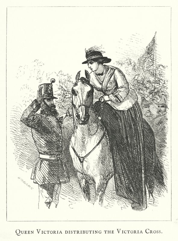 Viktória királynő kiosztja a Viktória-keresztet (metszet) alkotó: English School