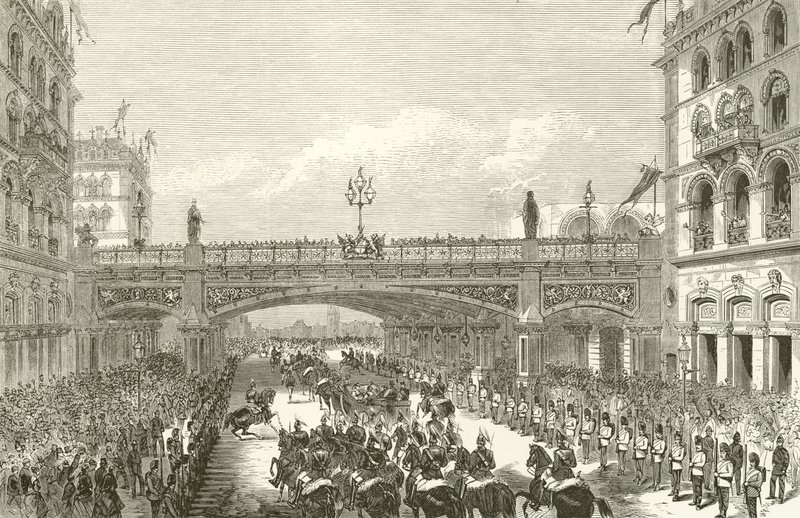 Viktória királynő megnyitja a Holborn-viaduktot, 1869 alkotó: English School