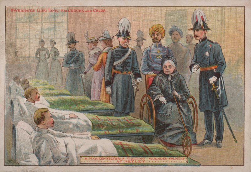 Viktória királynő sebesült brit katonákat látogat meg a Hampshire-i Netley Kórházban, 1898 alkotó: English School