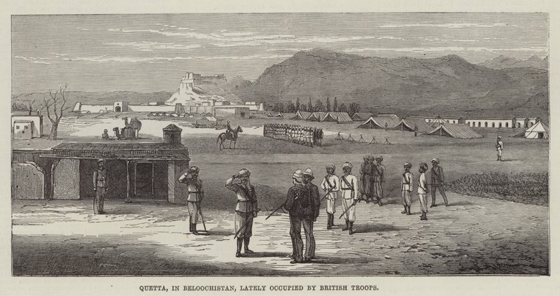 Quetta, Beloochisztánban, nemrégiben brit csapatok szállták meg (metszet) alkotó: English School