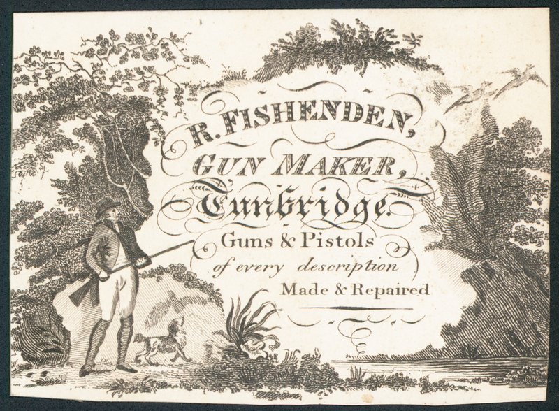 R Fishenden, fegyverkészítő, kereskedelmi kártya alkotó: English School