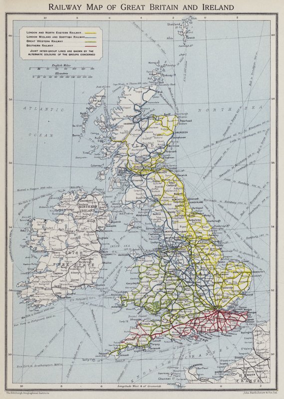 Nagy-Britannia és Írország vasúti térképe (színes litográfia) alkotó: English School