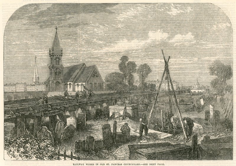Vasúti munkák a londoni Old St Pancras Churchyardban alkotó: English School