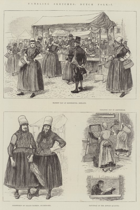 Tomboló vázlatok, holland népi (metszet) alkotó: English School