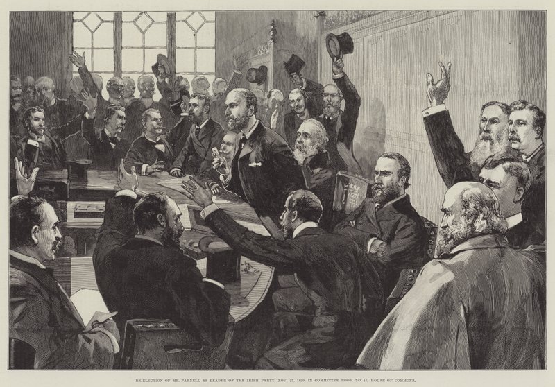 Parnell úr újraválasztása az Ír Párt vezetőjévé, 1890. november 25-én, az alsóház 15. számú bizottsági termében alkotó: English School