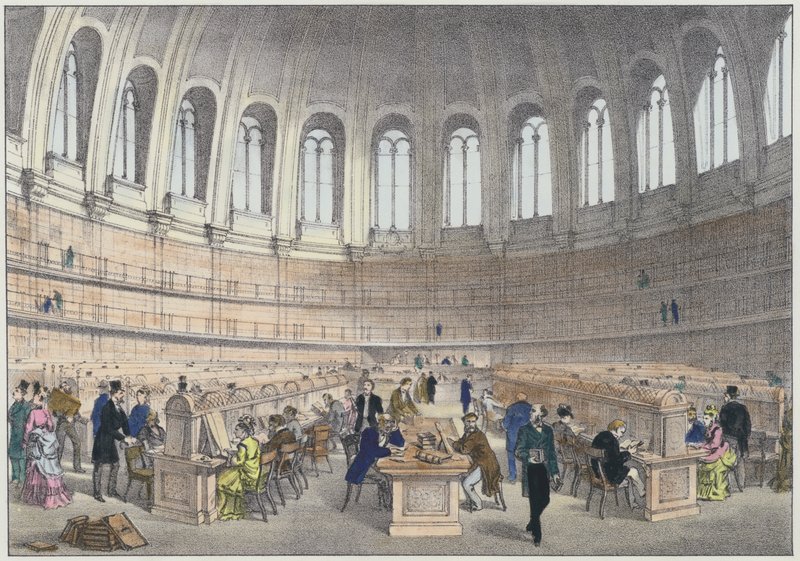 Olvasóterem a British Museumban, London (színes metszet) alkotó: English School