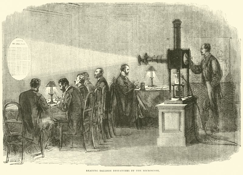 Lufiküldések olvasása mikroszkóppal, 1870. október alkotó: English School