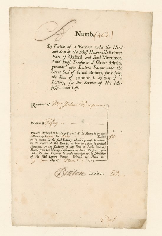 Az 1713. évi polgári névsorsolás nyugtája alkotó: English School