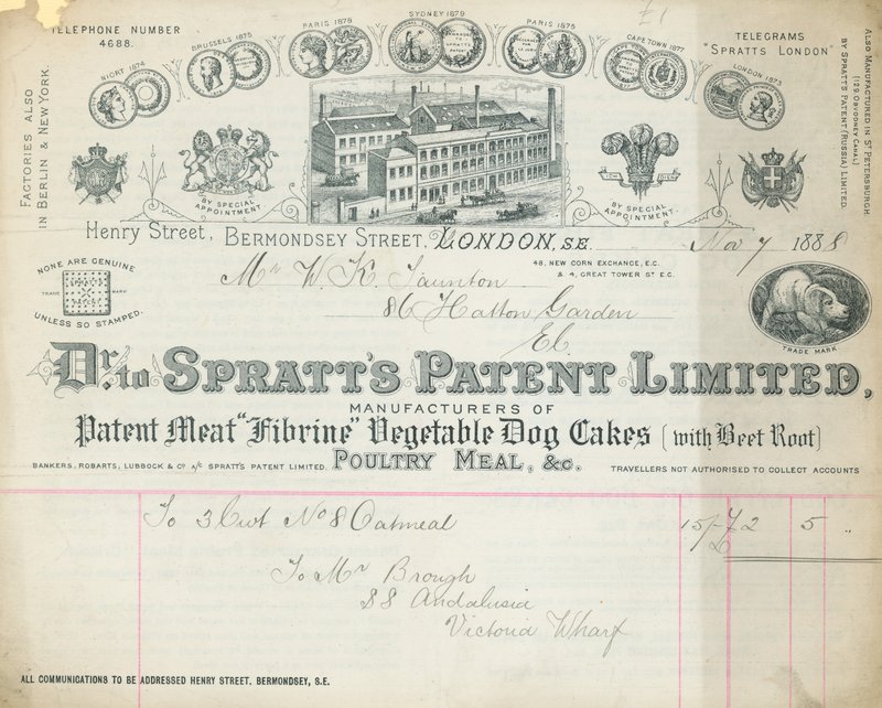 Nyugta a Dr Spratts Patent Limited részére alkotó: English School
