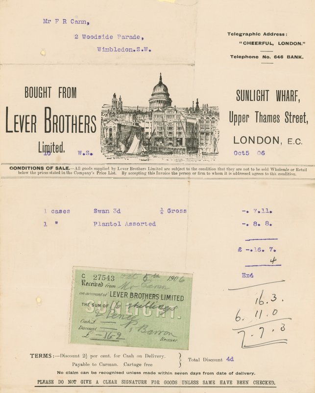 Nyugta a Lever Brothers Limited számára alkotó: English School