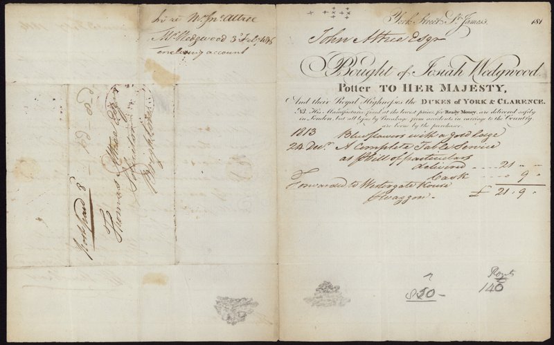 Josiah Wedgwood által kiállított nyugta alkotó: English School