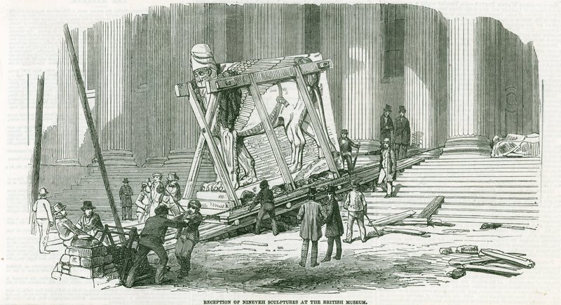A ninivei szobrok fogadtatása a British Museumban (metszet) alkotó: English School