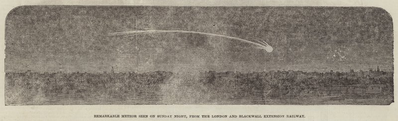 Vasárnap este látható figyelemre méltó meteor, a londoni és a blackwalli vasútvonalról (metszet) alkotó: English School