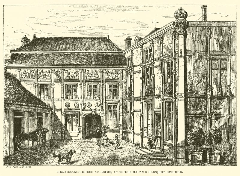 Reneszánsz ház Reimsben, amelyben Madame Clicquot lakott (metszet) alkotó: English School