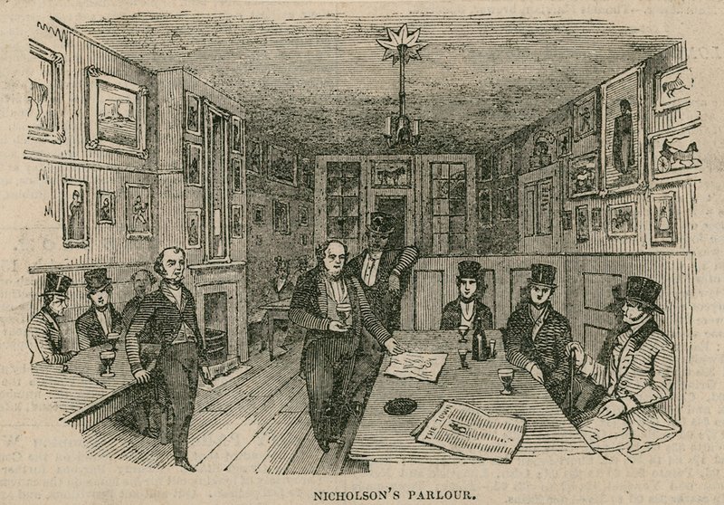 Renton Nicholsons szalon, Garricks Head Hotel, Bow Street, London alkotó: English School