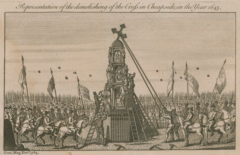 A Cheapside-i kereszt lerombolásának ábrázolása 1643-ban alkotó: English School