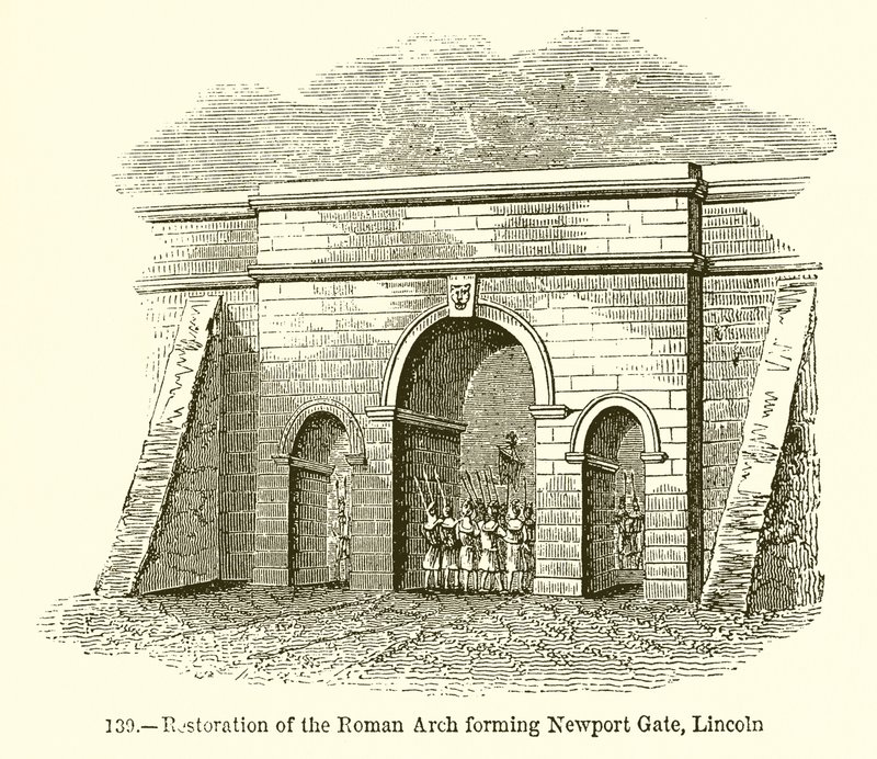A Newport Gate-et alkotó római ív helyreállítása, Lincoln alkotó: English School