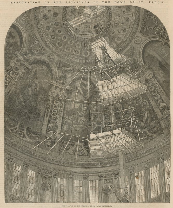 A festmények restaurálása Szent Pál kupolájában alkotó: English School