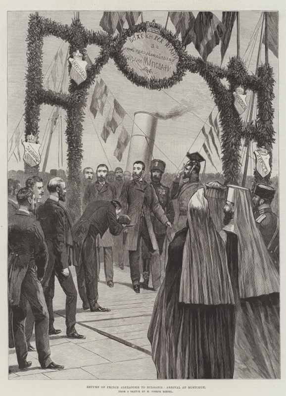 Sándor herceg visszatérése Bulgáriába, érkezés Rusztcsukba (metszet) alkotó: English School
