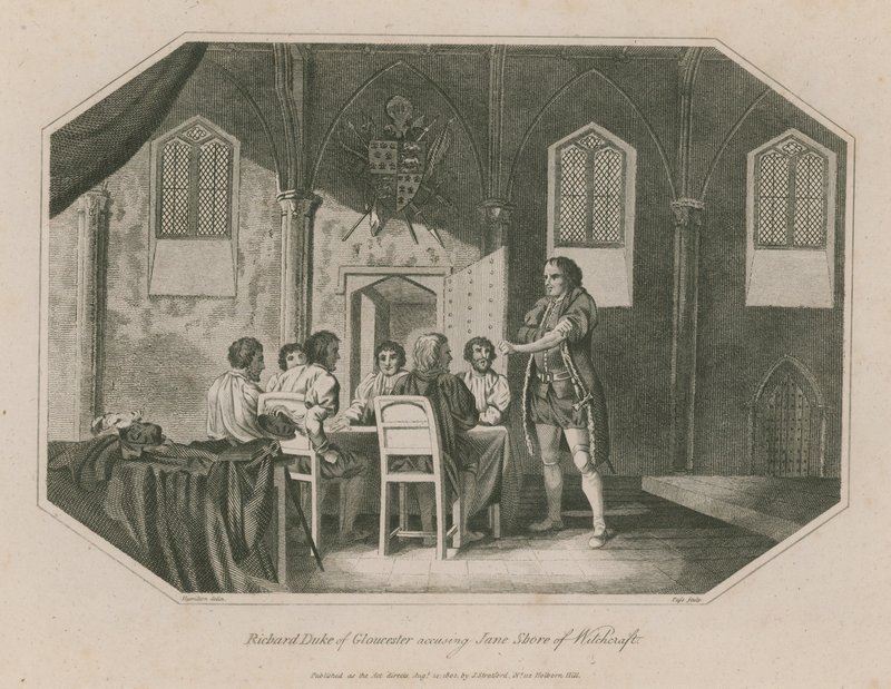 Richard Duke of Gloucester boszorkánysággal vádolja Jane Shore-t alkotó: English School