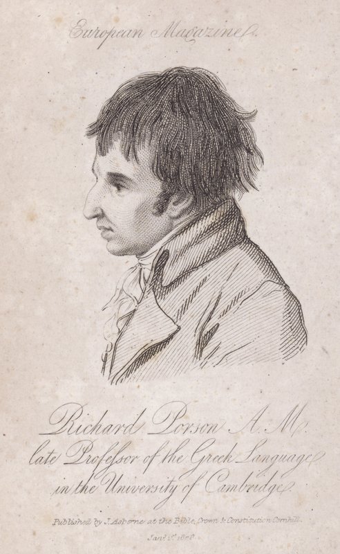 Richard Porson, angol tudós, a cambridge-i Trinity College görög nyelv professzora (metszet) alkotó: English School