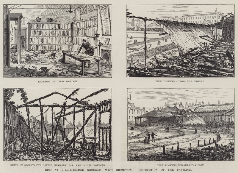 Riot at Lillie-Bridge Grounds, West Brompton, Destruction of the Pavilion (metszet) alkotó: English School