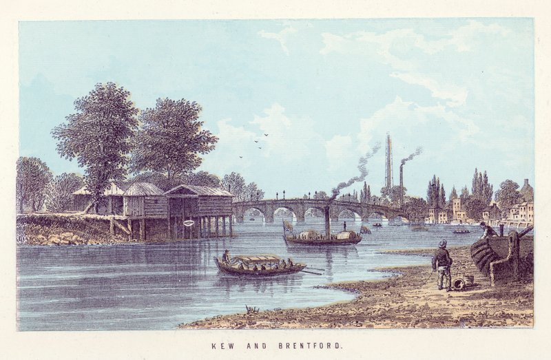 Temze folyó: Kew és Brentford (színes metszet) alkotó: English School
