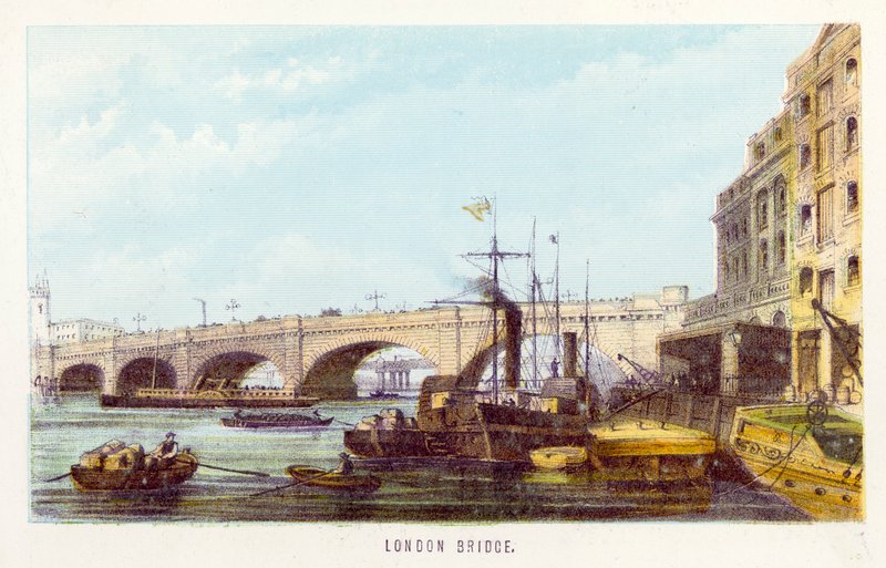 Temze: London Bridge (színes metszet) alkotó: English School