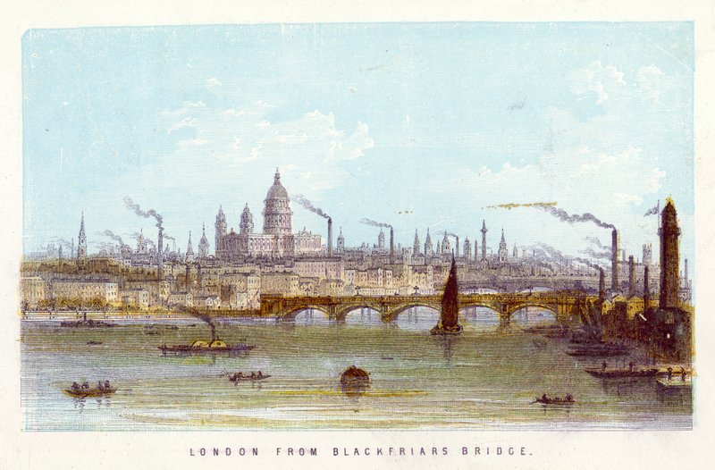 Temze: London a Blackfriars hídtól (színes metszet) alkotó: English School