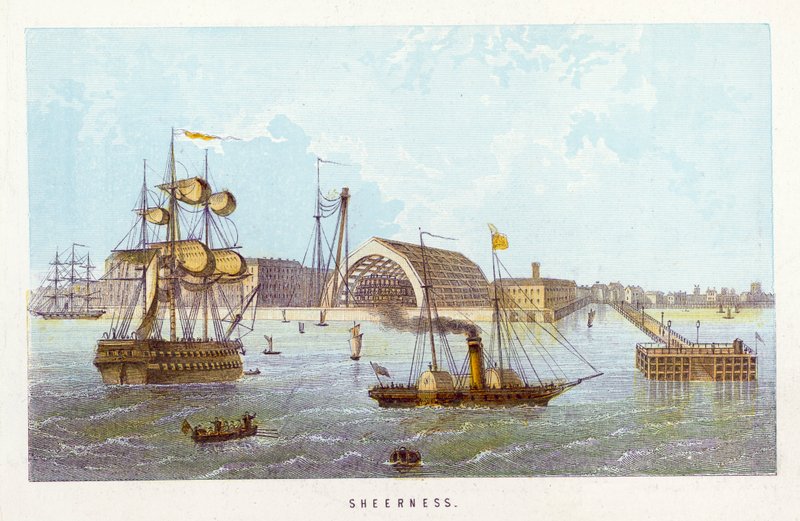 Temze folyó: Sheerness (színes metszet) alkotó: English School
