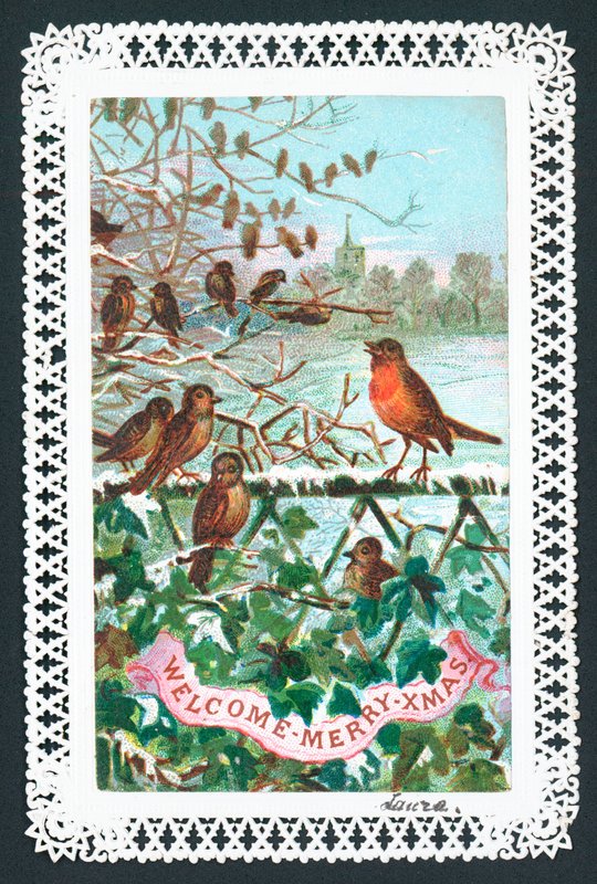 Robin énekel egy ágon, karácsonyi kártya alkotó: English School
