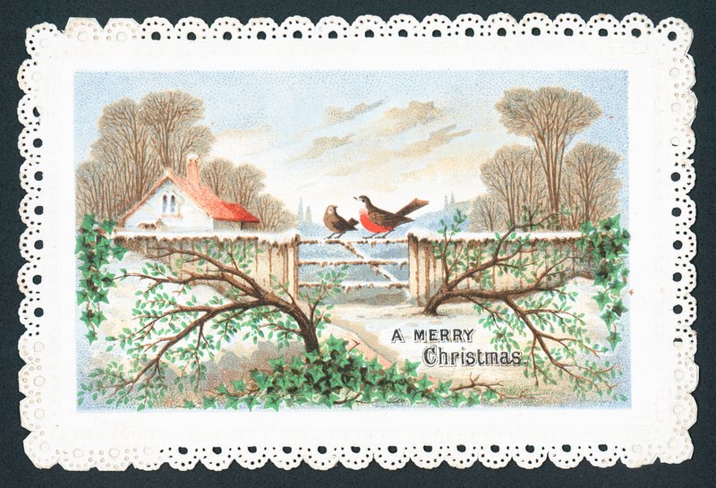 Robins ül a kapun, karácsonyi kártya alkotó: English School