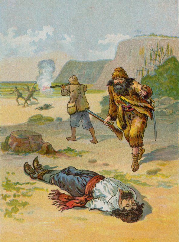 Robinson Crusoe szabadon engedi a foglyot alkotó: English School