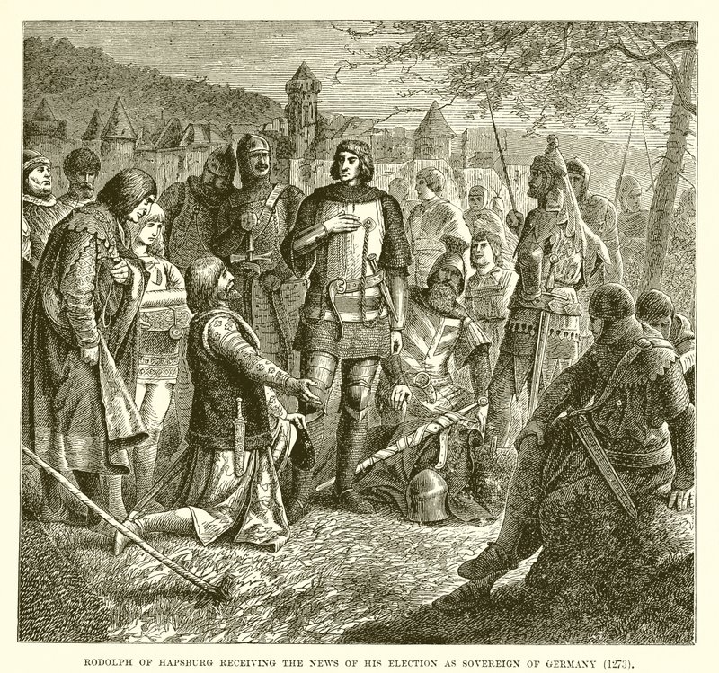 Habsburg Rodolph, aki megkapta a hírt, hogy Németország szuverénjévé választották (1273) alkotó: English School