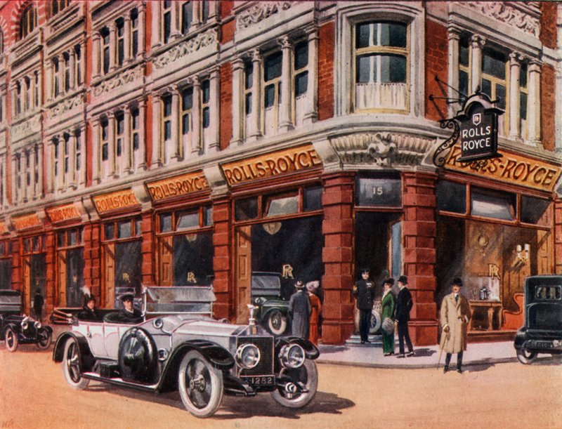 Rolls-Royce bemutatóterem a Conduit Street 15. szám alatt alkotó: English School