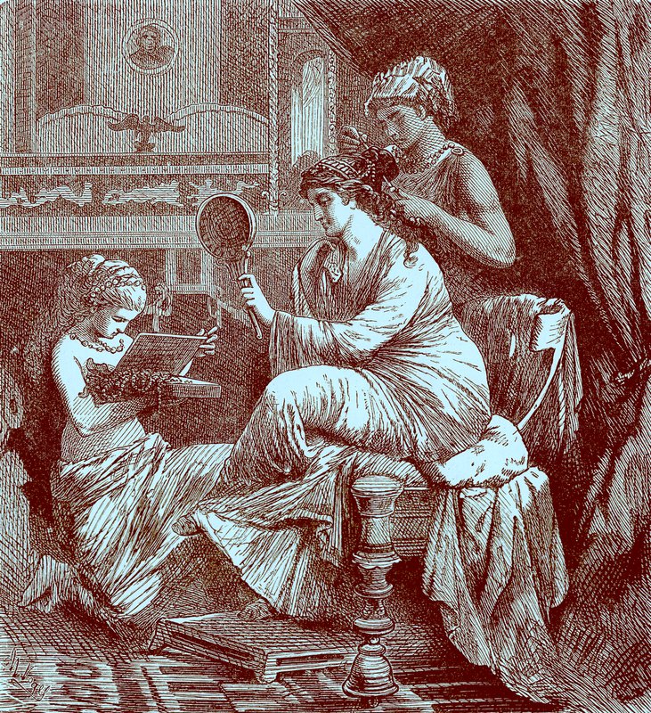 Római hölgy a vécéjénél, illusztráció a The Illustrated History of the Worldből, 1880 körül (digitálisan javított kép) alkotó: English School