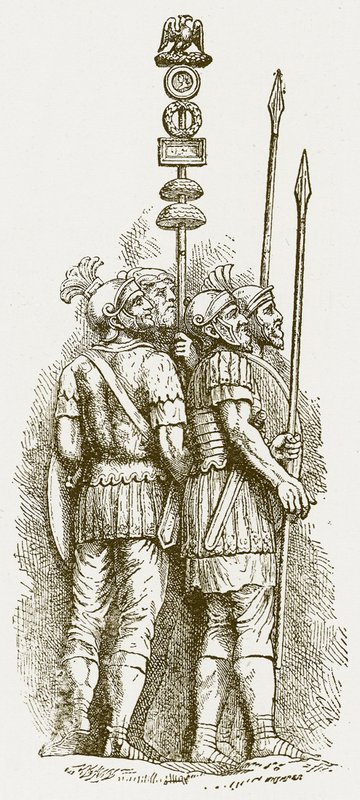 Római katonák, illusztráció H. O. Arnold-Forster Anglia története című könyvéhez, 1897-ben (digitálisan javított kép) alkotó: English School