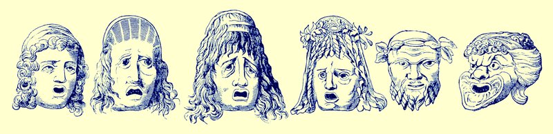 Római színházi maszkok, Edward Ollier Cassells Illustrated Universal History illusztrációja, 1890-ben megjelent (digitálisan javított kép) alkotó: English School