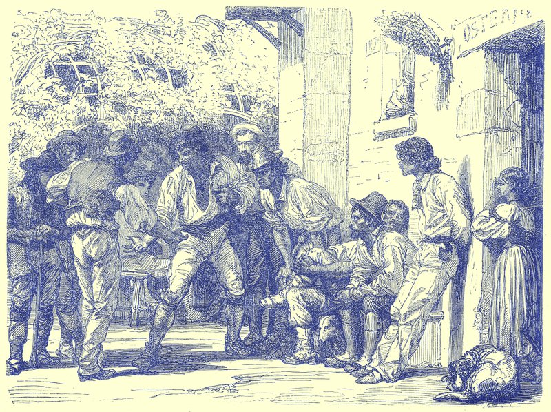 A Morában játszó rómaiak, illusztráció az Illustrated Travelsből, szerkesztette H. W. Bates, megjelent 1880 körül (digitálisan javított kép) alkotó: English School