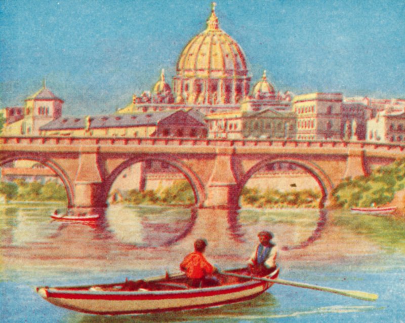 Róma, Szent Péter a Tiberis felől (színes litográfia) alkotó: English School