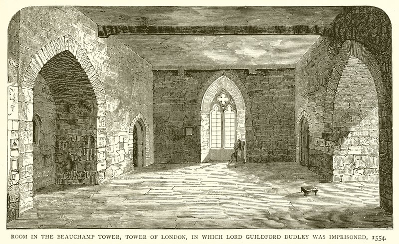 A londoni Tower Beauchamp-toronyának szobája, amelyben Lord Guildford Dudley-t bebörtönözték, 1554 alkotó: English School