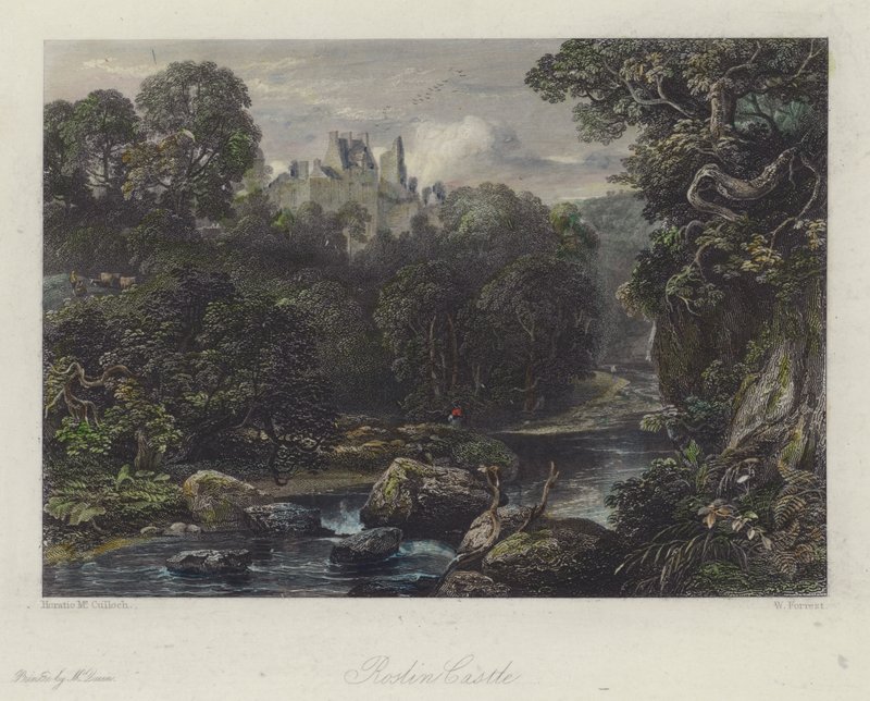 Roslin kastély, Skócia (színes metszet) alkotó: English School