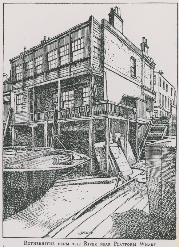 Rotherhithe a Temze folyótól Platform Wharf közelében; Az angyal alkotó: English School
