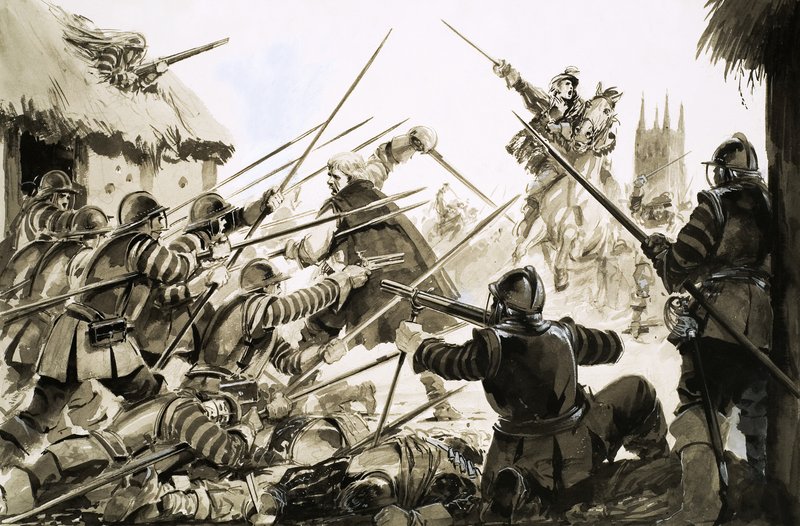 Roundheads harcol a Cavaliers ellen Worcesterben alkotó: English School