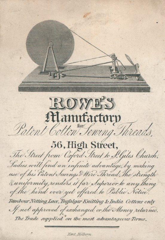 Rowes pamut- és varrócérnák manufaktúrája, 56 High Street, Oxford alkotó: English School